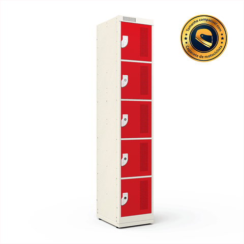 Armário de Aço Multiuso 5 Portas - Nk 1335 Compatível com Capacete Nilko Armários Vermelho Cadeado P