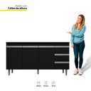 Ver imagem 4 de Balcão Gabinete Cozinha Andréia 150cm Com Tampo 3 Portas Preto - Desk Design