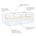 Ver imagem 4 de Cama Solteiro Slim Rb com 02 Gavetas e Grade de Proteção Madeira Maciça Branco Housin