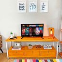 Ver imagem 1 de Rack de TV Industrial de Ferro e Madeira Style Square 3 Nichos Uno com Gaveta Carvalho e Branco