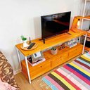 Ver imagem 2 de Rack de TV Industrial de Ferro e Madeira Style Square 3 Nichos Uno com Gaveta Carvalho e Branco