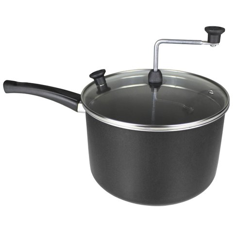 Pipoqueira Antiaderente Preta com Tampa de Vidro Dona Chefa