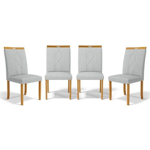 Kit com 4 Cadeiras Ana Madeira Maciça Estofadas para Mesa de Jantar Linho Cinza 407