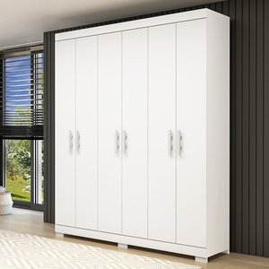Guarda Roupa Solteiro 100% MDF 6 Portas Lana Branco - ACP MÓVEIS