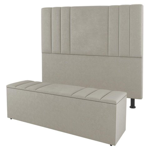 Kit Cabeceira E Baú Cama Box Casal 140Cm Sintético Bege