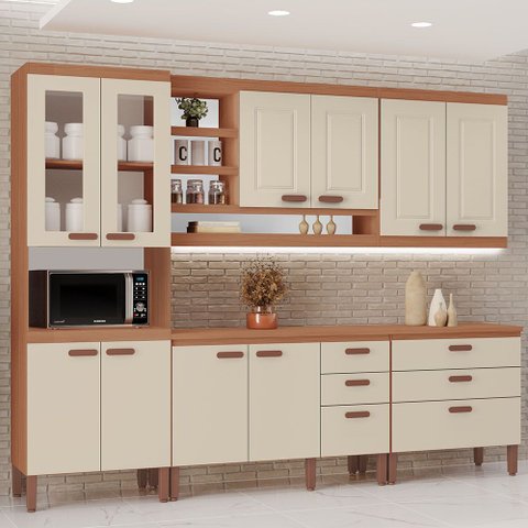 Cozinha Modulada Completa Ester New 100% Mdf Tuboarte 10 Portas e 6 Gavetas
