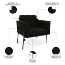 Ver imagem 6 de Poltrona para Sala Pé Metal Preto Kit 2 Ana Suede Preto - Ibiza
