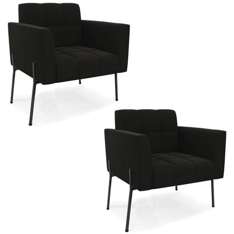 Poltrona para Sala Pé Metal Preto Kit 2 Ana Suede Preto - Ibiza