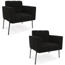 Ver imagem 1 de Poltrona para Sala Pé Metal Preto Kit 2 Ana Suede Preto - Ibiza