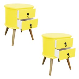 Kit 2 Mesas de Cabeceira Redonda em Madeira Retrô Pintura Laqueada Qualidade Premium B3 Móveis: Amar - 2 Kit 2 Mesas de Cabeceira Redonda em Madeira Retrô Pintura Laqueada Qualidade Premium B3 Móveis: Amar - 2