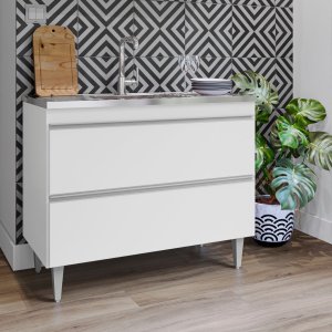 Balcão Pia 1m Cozinha 2 Portas Madeira Mdp sem Tampo Branco