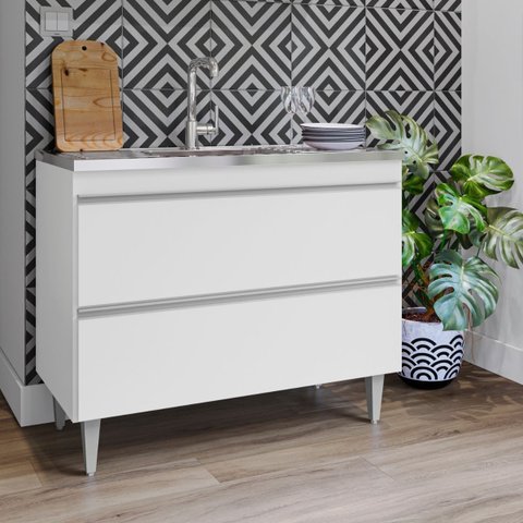 Balcão Pia 1m Cozinha 2 Portas Madeira Mdp sem Tampo Branco