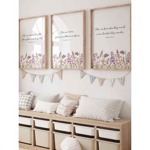 Kit 3 Quadros Decorativos Infantil Versiculos Biblicos Cristão No1