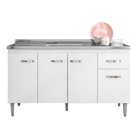 Balcão para Pia Gabriela 150 Cm 4 Portas Branco Flex Ajl