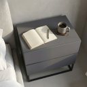 Ver imagem 3 de Criado Mesa de Cabeceira Eros 45cm MDF Cinza 2 Gavetas Corrediça Telescópica Pés de Ferro Preto