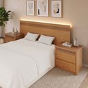 Ver imagem 1 de Painel Cabeceira Frisado Casal com LED e 2 Mesas de Cabeceira 109x180cm