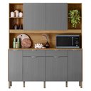 Ver imagem 4 de Armário de Cozinha Compacto Botanika 6 Portas 2 Gavetas Nicho P/micro-ondas 1,79m - Freijó/gris