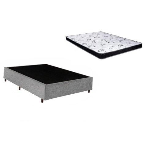 Cama Box Casal Cinza + Colchão Espuma D20 138x188x10