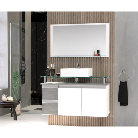 Conjunto para Banheiro Gabinete com Cuba e Espelheira 80cm Diamante