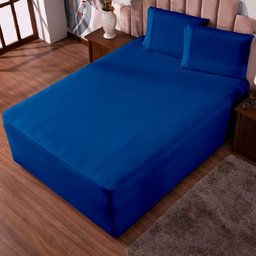 Jogo de Lençol Luva Casal Conjugada Veste Colchão e Box Malha 3 Peças:azul Royal - 2