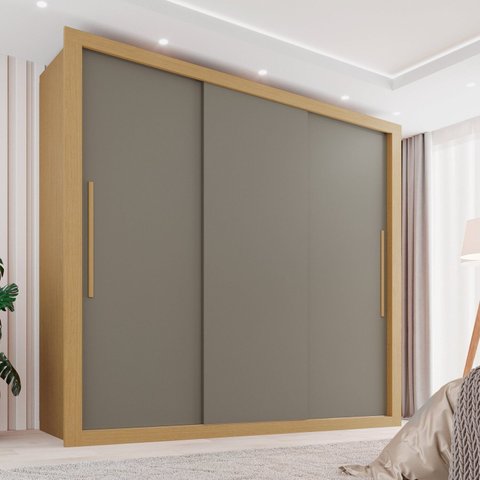 Guarda-Roupa Casal 3 Portas 4 Gavetas Costa Rica Marrom Jequitibá/Granizo