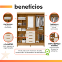 Ver imagem 4 de Guarda Roupas Casal Detalhes Frisados com Espelho 4 Portas 4 Gavetas Viena Madeirado/off White