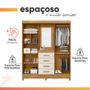 Ver imagem 7 de Guarda Roupas Casal Detalhes Frisados com Espelho 4 Portas 4 Gavetas Viena Madeirado/off White
