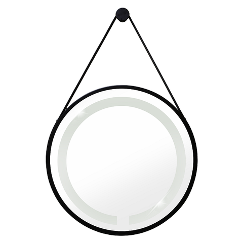 Espelho Redondo Adnet Iluminado LED Frio 6.000K com Alça 50cm e Pino de Pendurar Preto