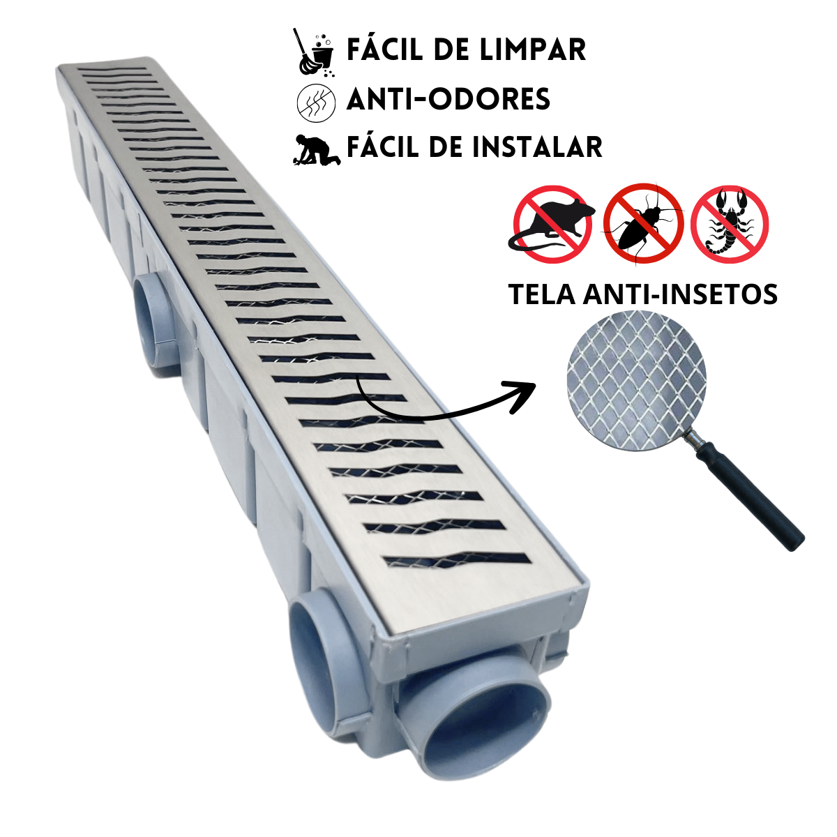 Ralo Estreito Inox 6x50 com Cocho de Escoamento Cinza - 4