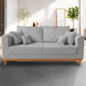 Sofá Beny 3 Lugares 180cm Base de Madeira Linho
