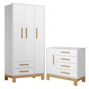 Ver imagem 1 de Conjunto Guarda Roupa e Cômoda Ponto Nobre 4 Portas 6 Gavetas MDP Branco Acetinado Qmovi
