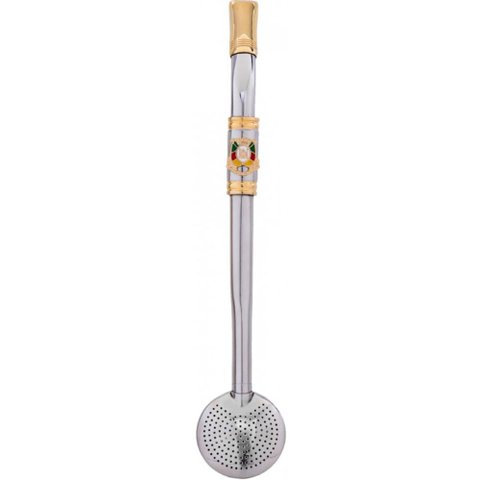 Bomba Pingente Chimarrão Aço Inox 304 Ouro 18k Inteira Brasão