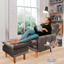 Ver imagem 1 de Poltrona Para Leitura Reclinável Com Puff Veludo Bege Veneza Boutique Konforto