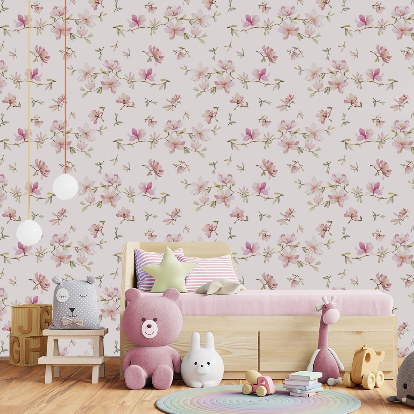 Papel de parede infantil floral fores menina rosa para quarto de bebê M² PP117 - 3