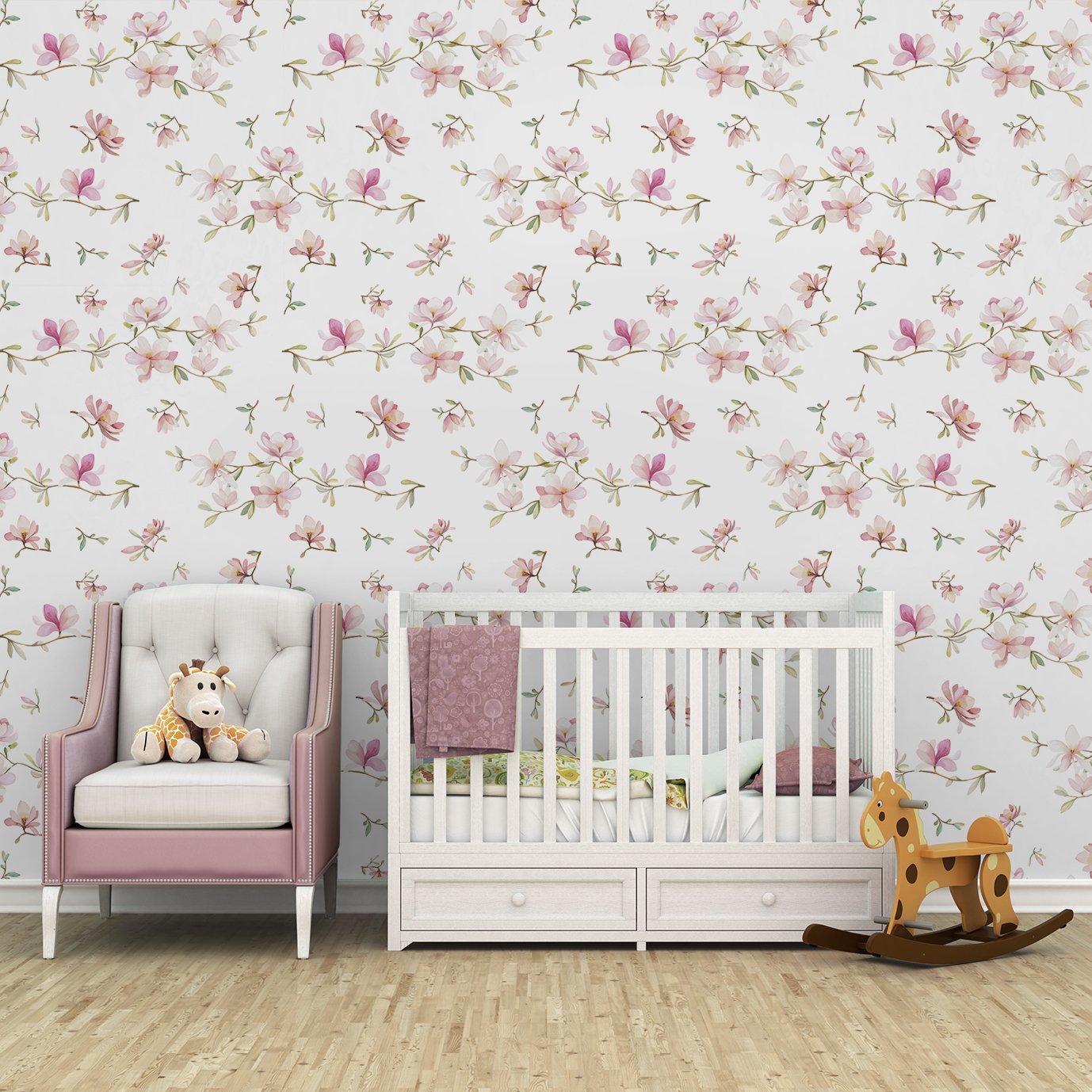 Papel de parede infantil floral fores menina rosa para quarto de bebê M² PP117 - 4