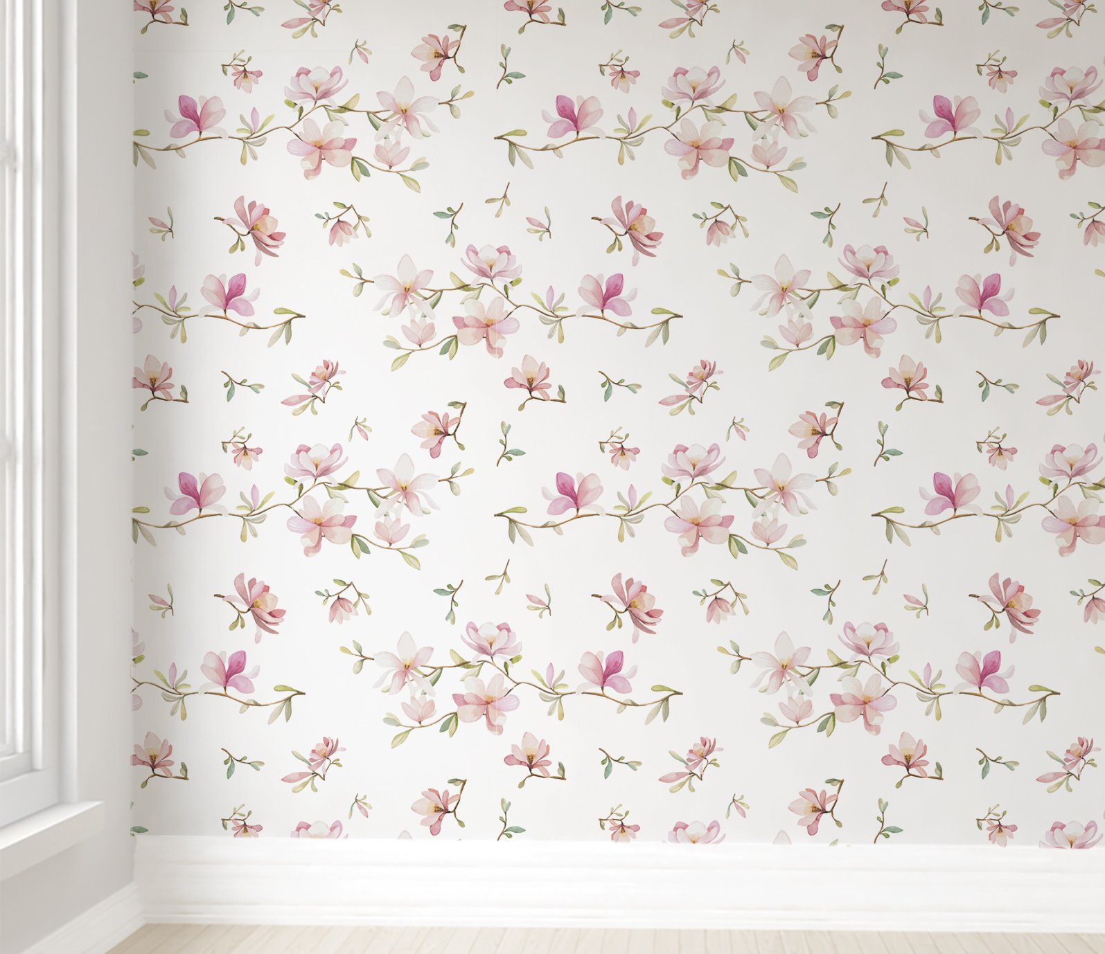 Papel de parede infantil floral fores menina rosa para quarto de bebê M² PP117 - 2