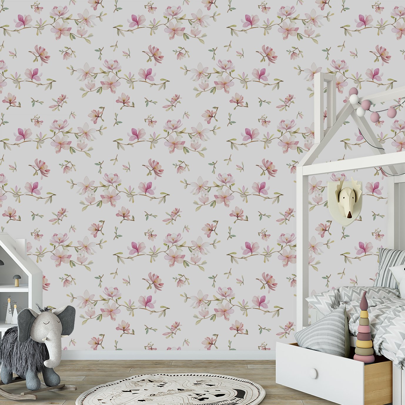 Papel de parede infantil floral fores menina rosa para quarto de bebê M² PP117 - 5