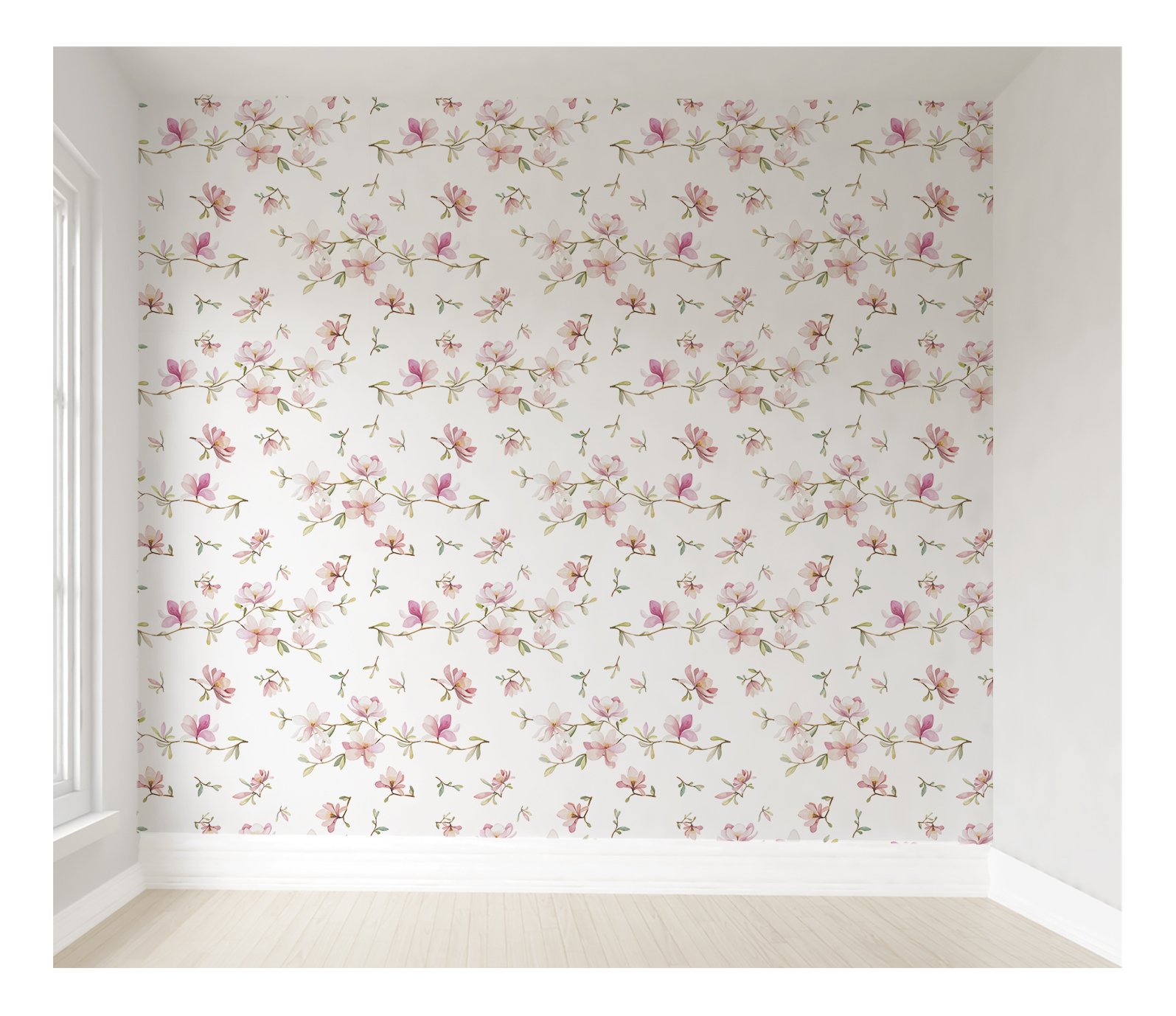 Papel de parede infantil floral fores menina rosa para quarto de bebê M² PP117