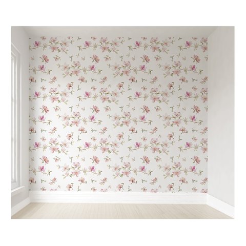 Papel de parede infantil floral fores menina rosa para quarto de bebê M² PP117