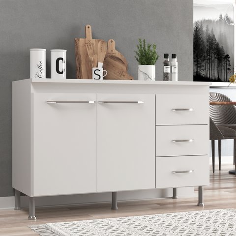 Balcão Modulado para Cozinha com Tampo Fidelitá Viena 120cm 2 Portas 3 Gavetas