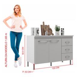 Balcão Modulado para Cozinha com Tampo Fidelitá Viena 120cm 2 Portas 3 Gavetas - 4