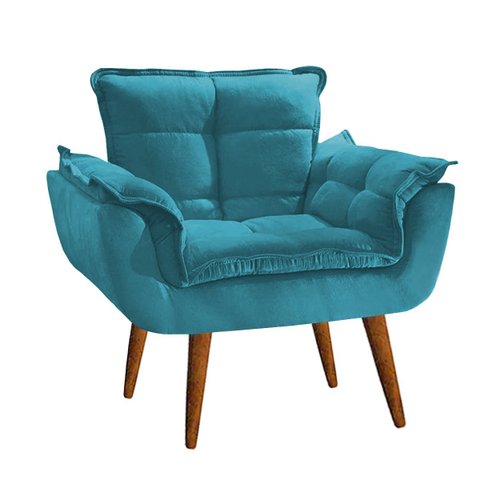 Poltrona decorativa opala confortável para sala quarto recepção suede luxo arapongas decor Azul Turq