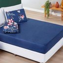 Ver imagem 1 de Jogo Cama Lençol Celi Casal Padrão Micropercal 200 Fios 3 Peças - Azul Marinho Floral