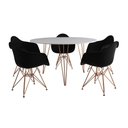 Ver imagem 6 de Mesa Jantar Redonda 110Cm Branca Clips 3 Pés Com 5 Poltronas Pretas Base Cobre - Cor: Branco
