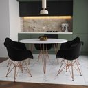 Ver imagem 1 de Mesa Jantar Redonda 110Cm Branca Clips 3 Pés Com 5 Poltronas Pretas Base Cobre - Cor: Branco