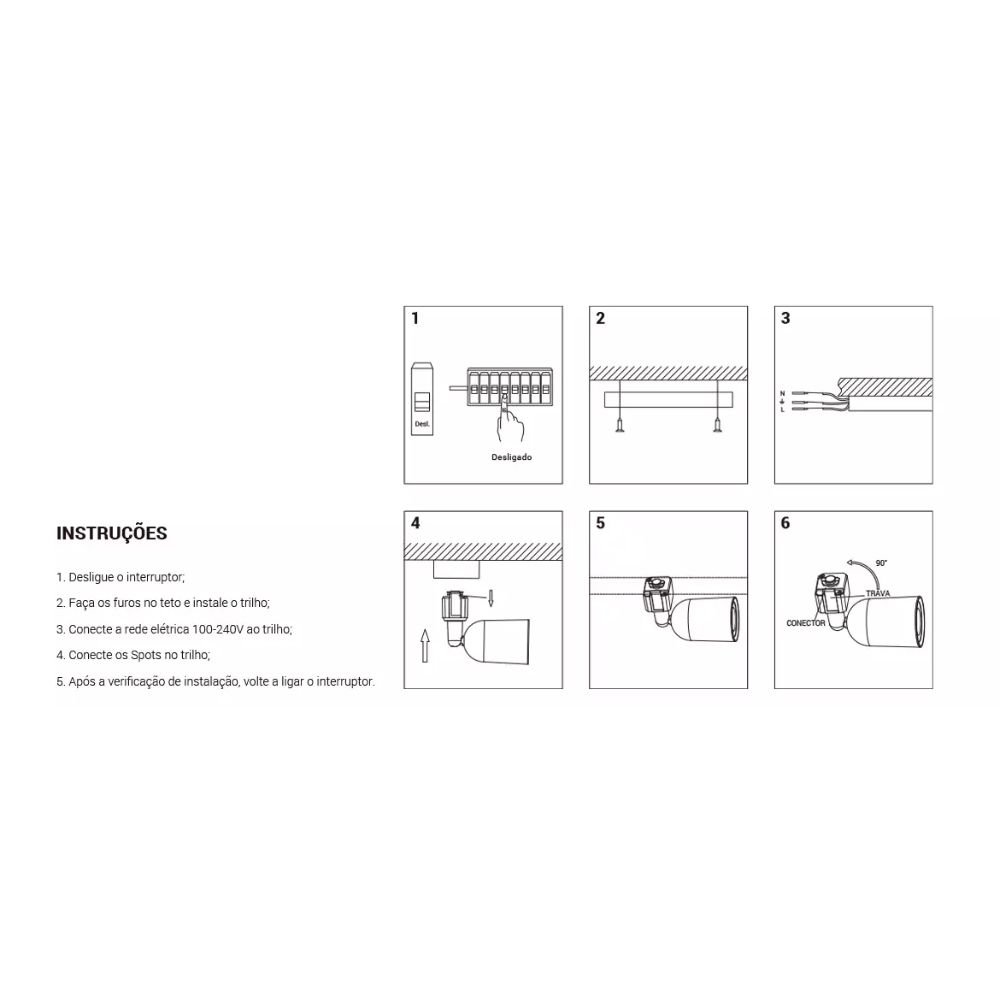 Kit Trilho 1mt + 03 Spots Leds Branco 3000K Opus:branco/un/unissex - 3