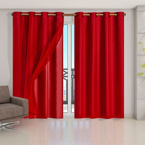 Cortina Daily Varão 2m Blackout PVC com Voil 2,80MX2,30m Sala Quarto Vermelho