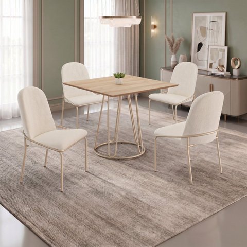 Conjunto para Sala de Jantar Mesa Ômega Tampo Quadrado 90x90cm com 4 Cadeiras Rubi