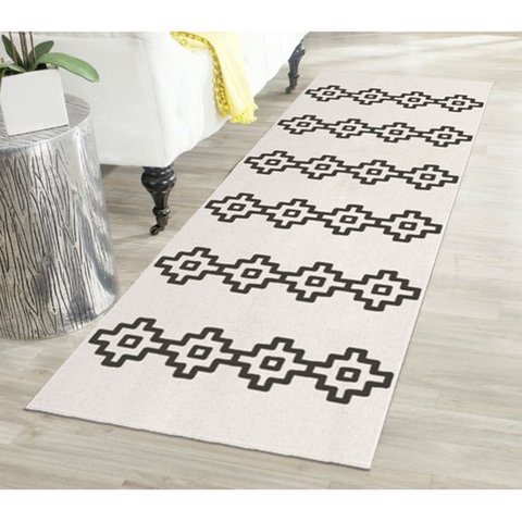 Tapete Passadeira Boho Ponto Cruz 45x140cm Natural/Preto - Antiderrapante FASTLAR