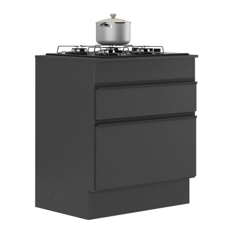 Balcão Cozinha para Cooktop 70cm com Rodapé 1 Porta 1 Gaveta Veneza Multimóveis V2118 Preto